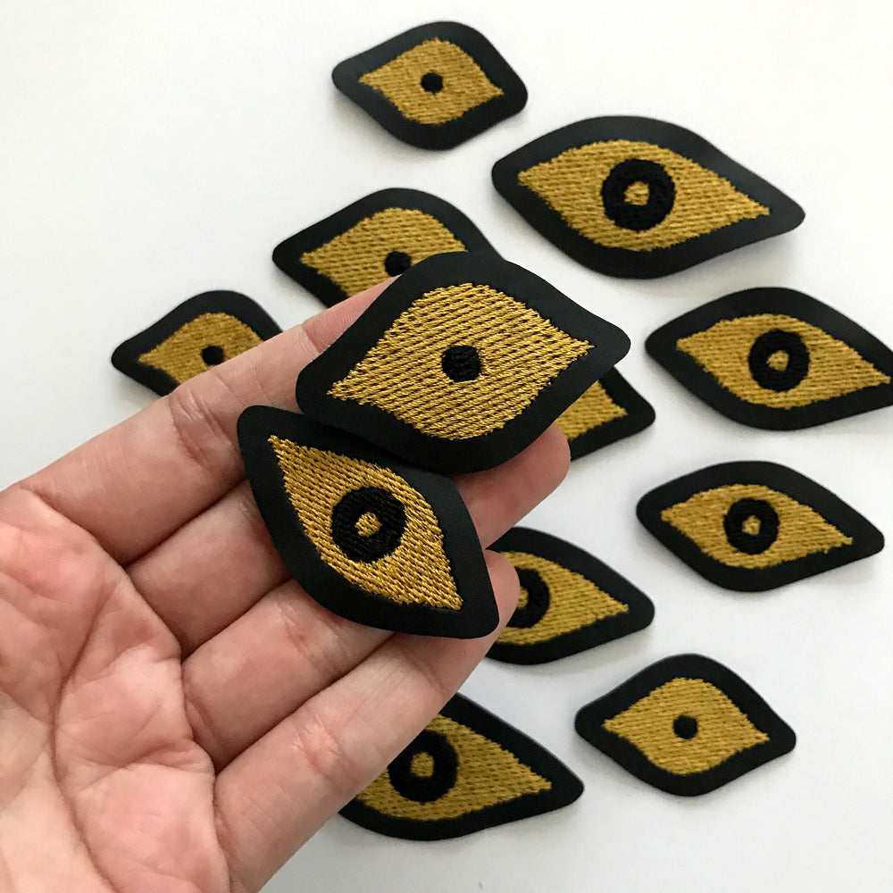 Extra Eyes gold embroidered sew on patch set