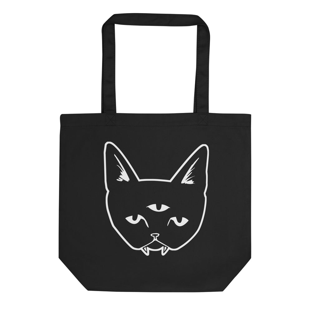 THREE EYED CAT black tote bag