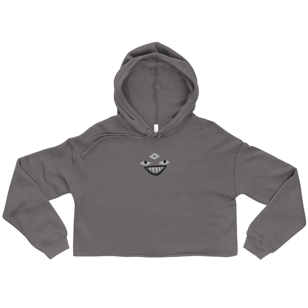 REZIE black - cropped raw hem embroidered hoodie