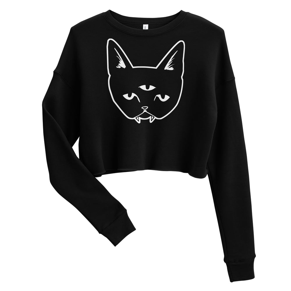 THREE EYED CAT - cropped raw hem sweatshirt