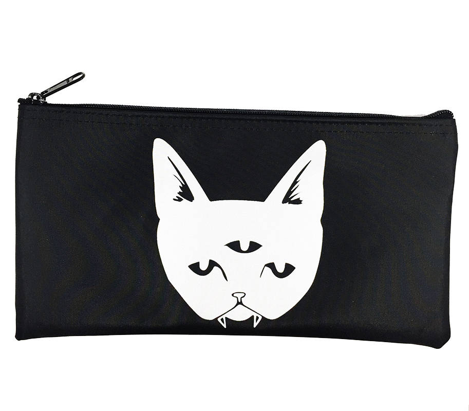 FLAWED Three Eyed Cat zippered pouch - black bag