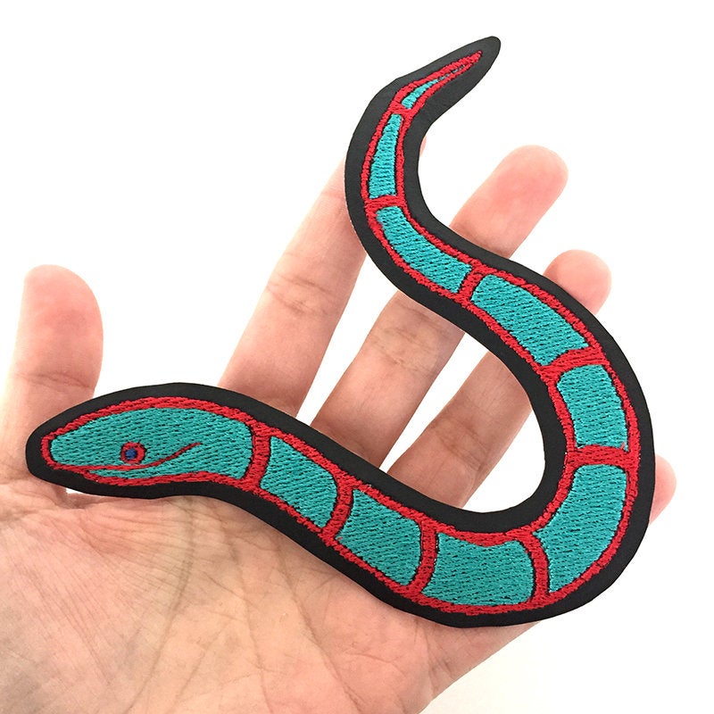 Slithery blue & red - embroidered patch