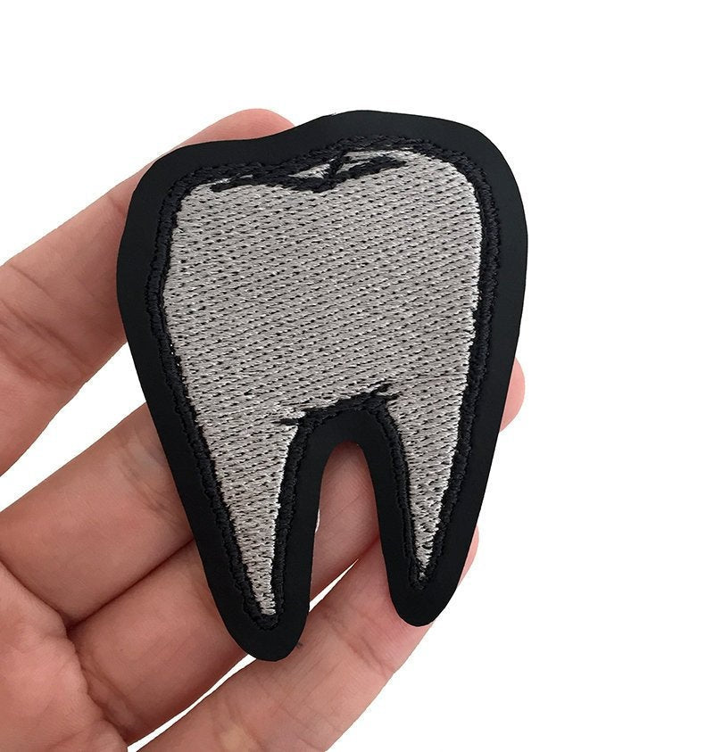 Tooth silver embroidered patch