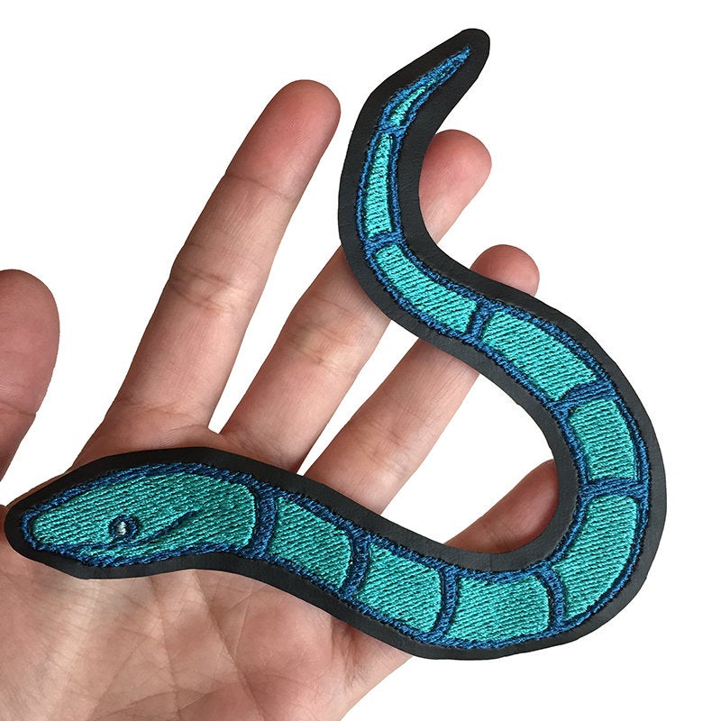 Slithery teal & blue - embroidered patch