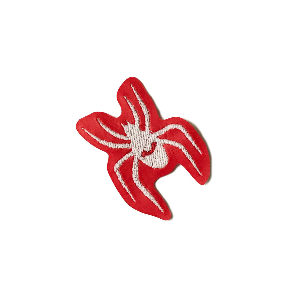 RETURNS IN JANUARY - WATCHING SPIDER red vinyl patch - glow in the dark embroidered patch